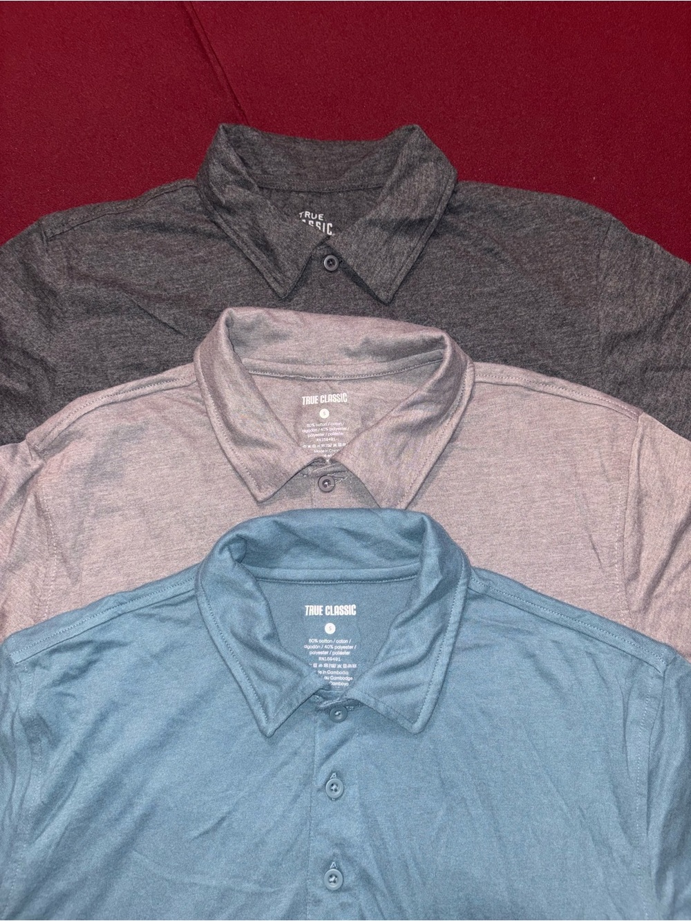 True Classic Polo Shirt - Blue, Gray, Dark Gray Size Small